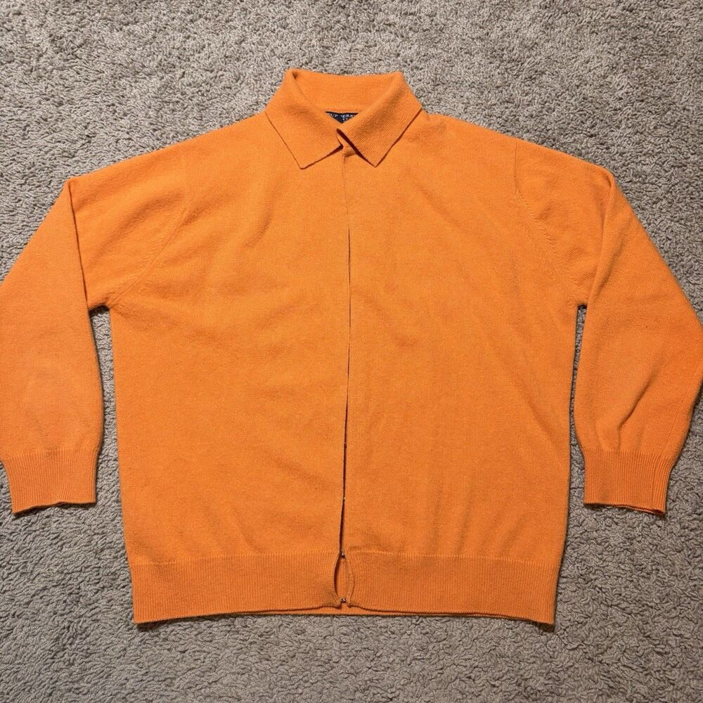 Burberry London Cashmere Cardigan Sweater Orange Women’s Large Collared Knit